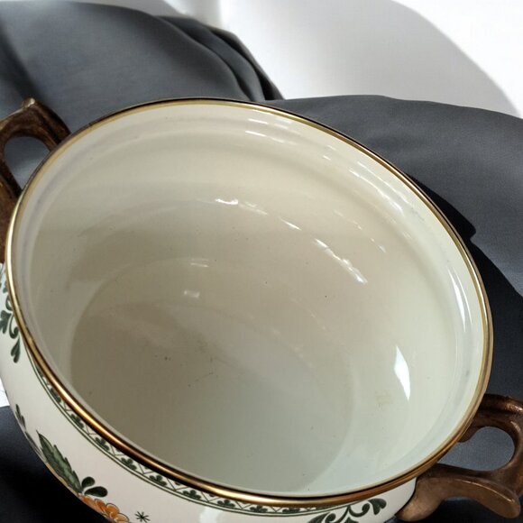 Vintage Asta Enamelware 9" Dutch Oven Soup Pot Wildflower Design Brass Handles - Picture 6 of 8